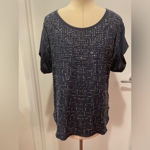 Rebecca Taylor Silk Studded Navy Blouse Size L